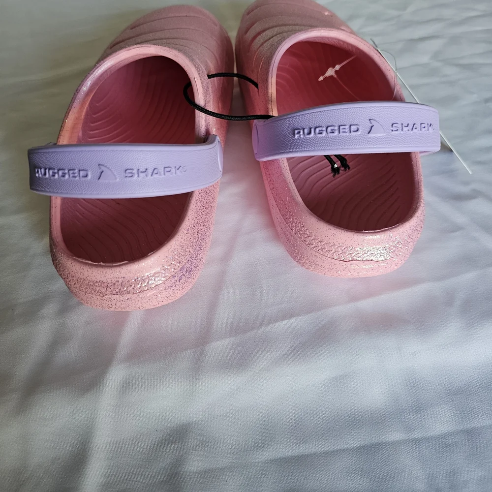 Rugged Shark Glitter Clogs - Big Girls Size 4 (NWT)